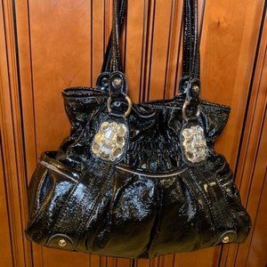 Kathy van Zeeland black patent jewel purse